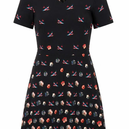 Oasis Women's Black Fit & Flare Floral Dress Size 8