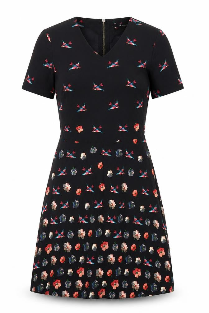 Oasis Women's Black Fit & Flare Floral Dress Size 8