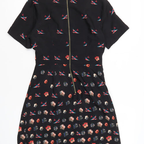 Oasis Women's Black Fit & Flare Floral Dress Size 8