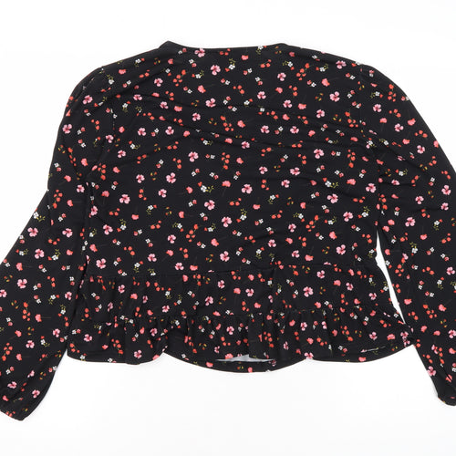 Oasis Women's Black Floral Wrap Blouse Size L