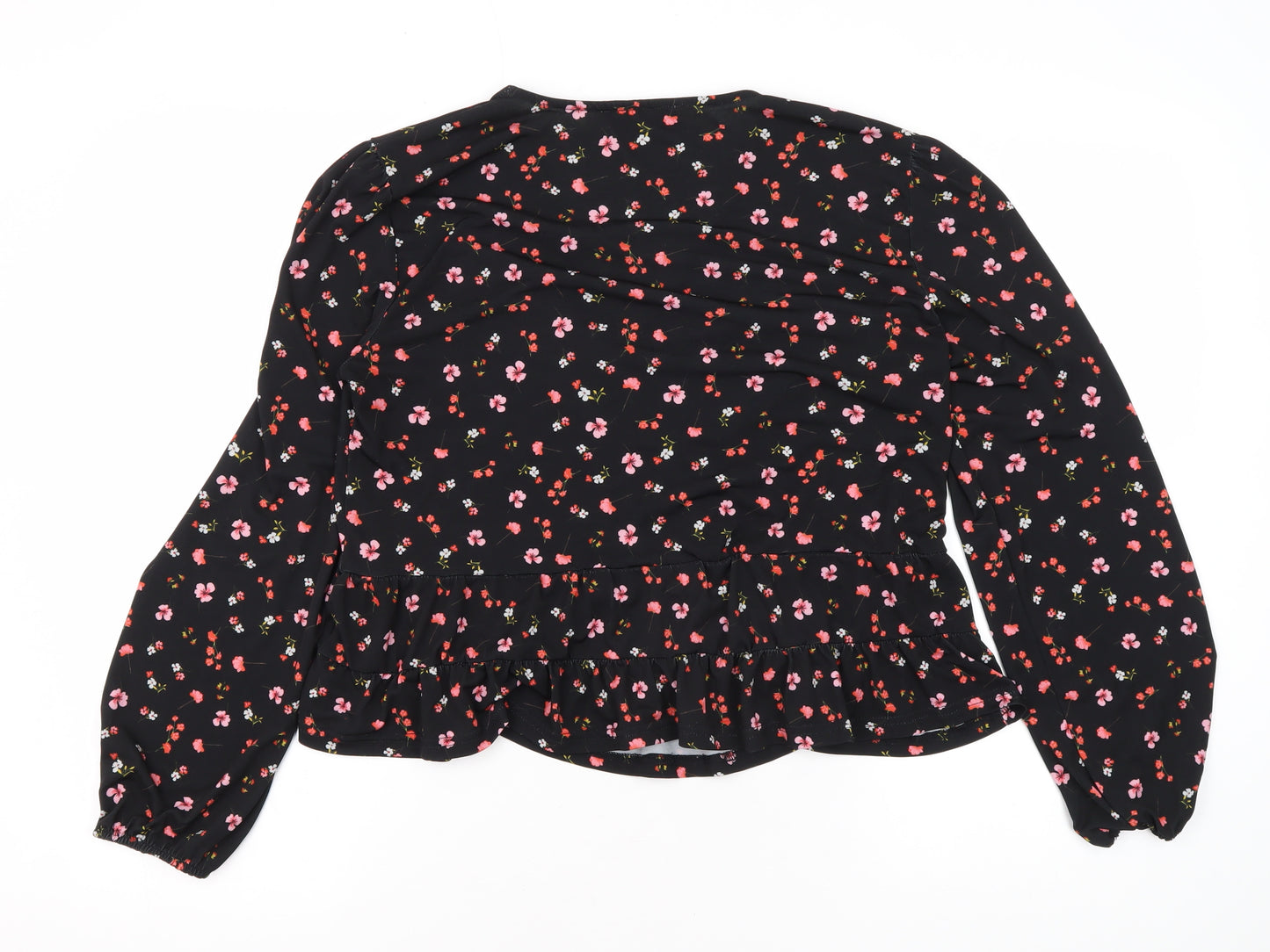 Oasis Women's Black Floral Wrap Blouse Size L