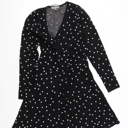 Oasis Women's Black A-Line Polka Dot Dress Small