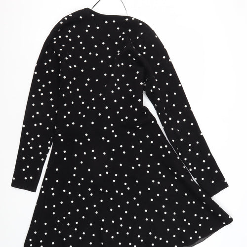 Oasis Women's Black A-Line Polka Dot Dress Small