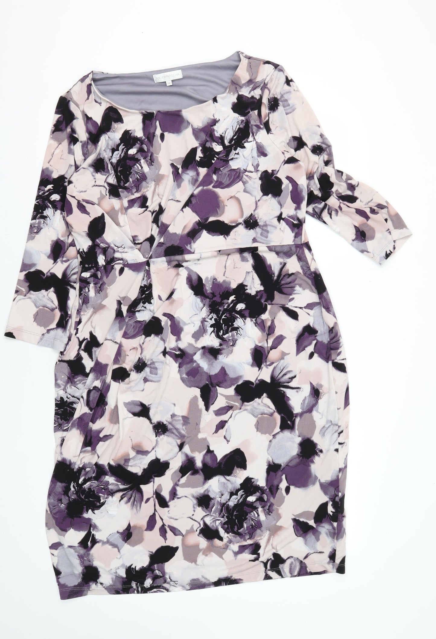 John Rocha Women's Purple Floral Shift Dress Size 18