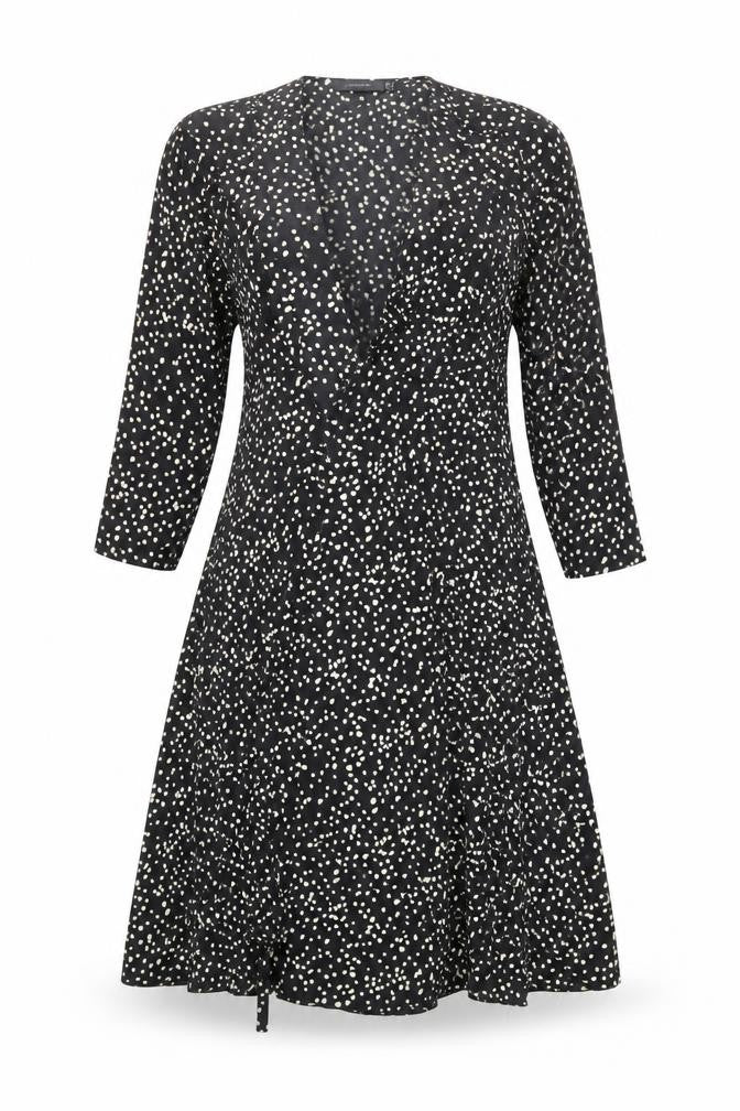 Front view of AngelEye Women's Black Polka Dot Dress, size 12