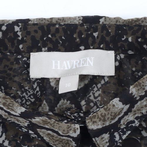Havren Women's Brown Animal Print Tunic Blouse Size 10