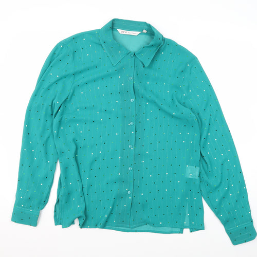 EWM Women's Green Sequin Button-Up - Size 16