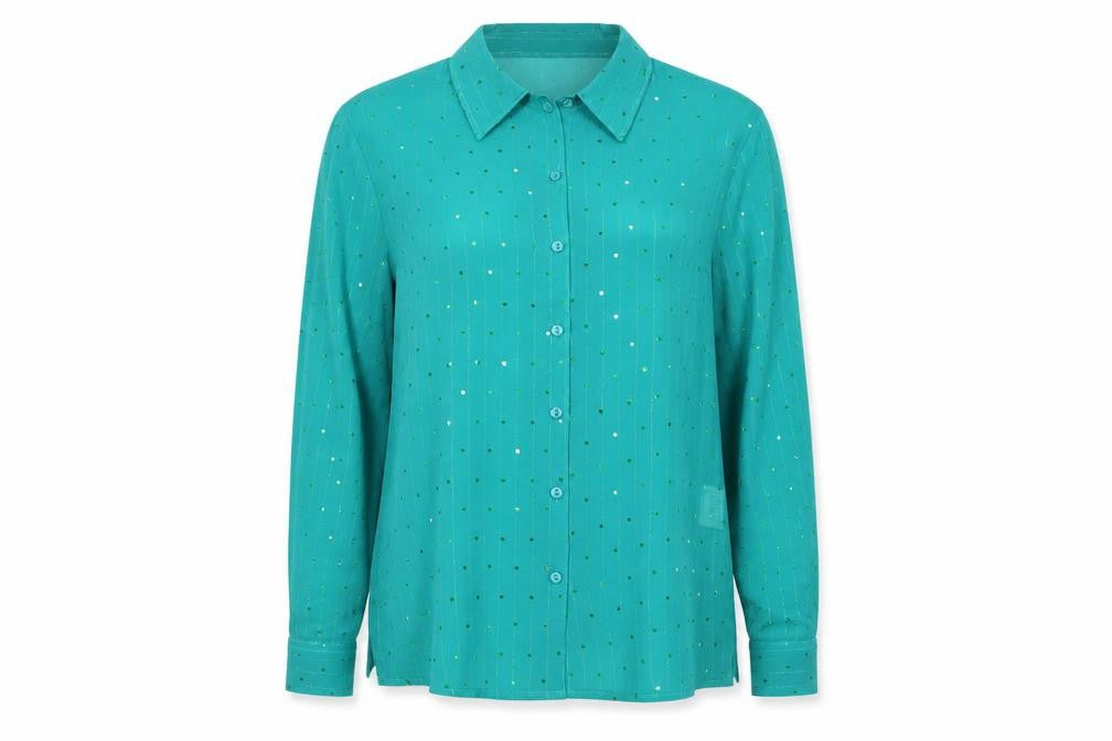 EWM Women's Green Sequin Button-Up - Size 16