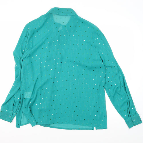 EWM Women's Green Sequin Button-Up - Size 16