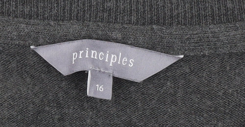 Principles Women's Grey V-Neck Jumper, Size 16