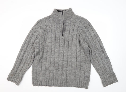 James Pringle Grey XL Men's Full Zip Cable-Knit Jumper