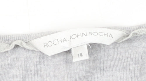 Rocha Women’s Grey T-Shirt, Size 14, Short Sleeve