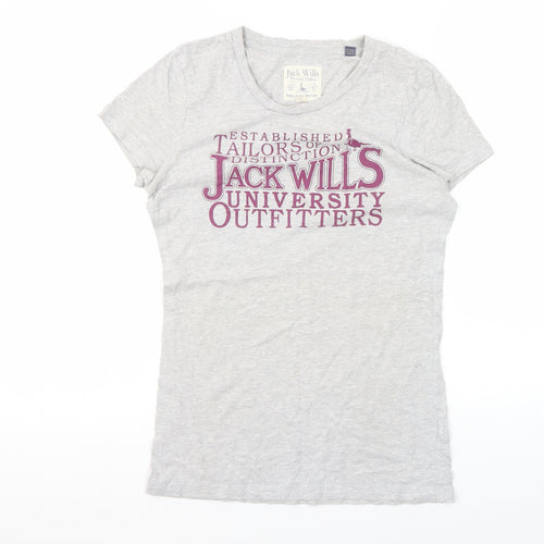 Jack Wills Women's Grey Cotton T-Shirt, Size 10