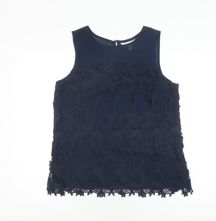 Adiva Women's Blue Crochet Blouse Size M Sleeveless