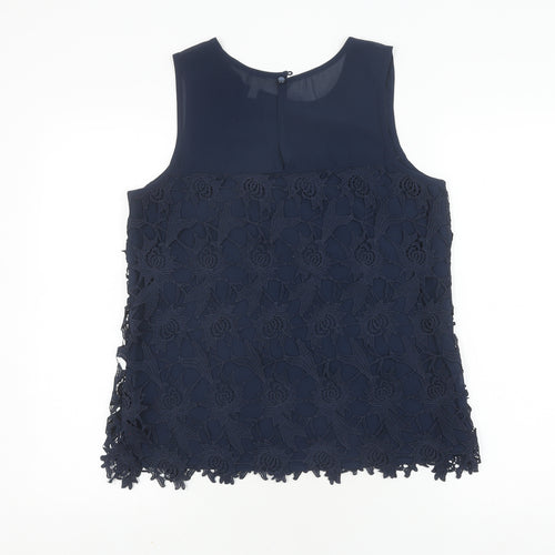 Adiva Women's Blue Crochet Blouse Size M Sleeveless