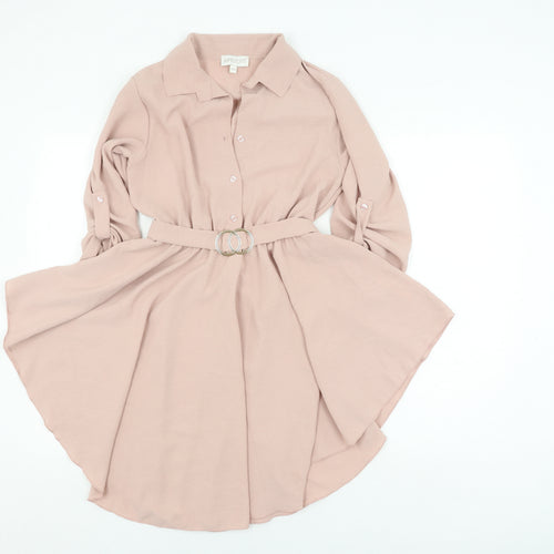 Apricot Women's Pink Shirt Dress S 3/4 Sleeve Collared