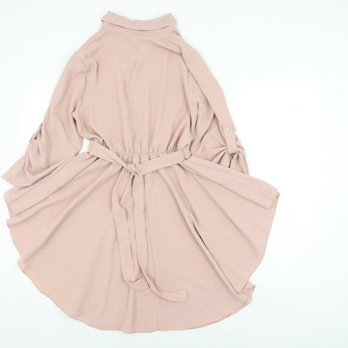 Apricot Women's Pink Shirt Dress S 3/4 Sleeve Collared
