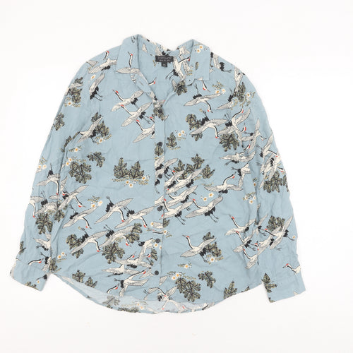 Topshop Women's Blue Crane Print Button-Up Shirt
