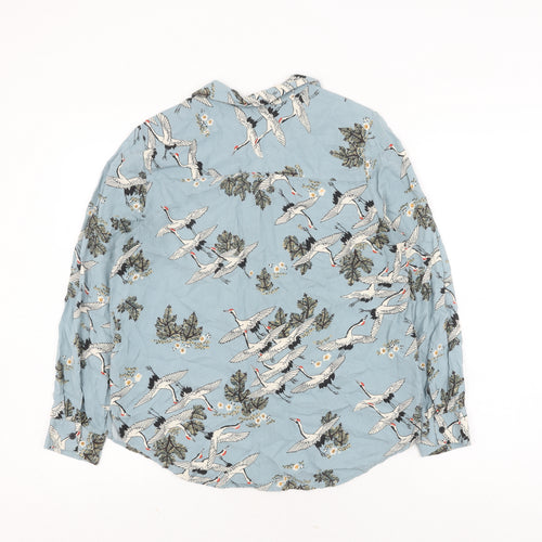 Topshop Women's Blue Crane Print Button-Up Shirt