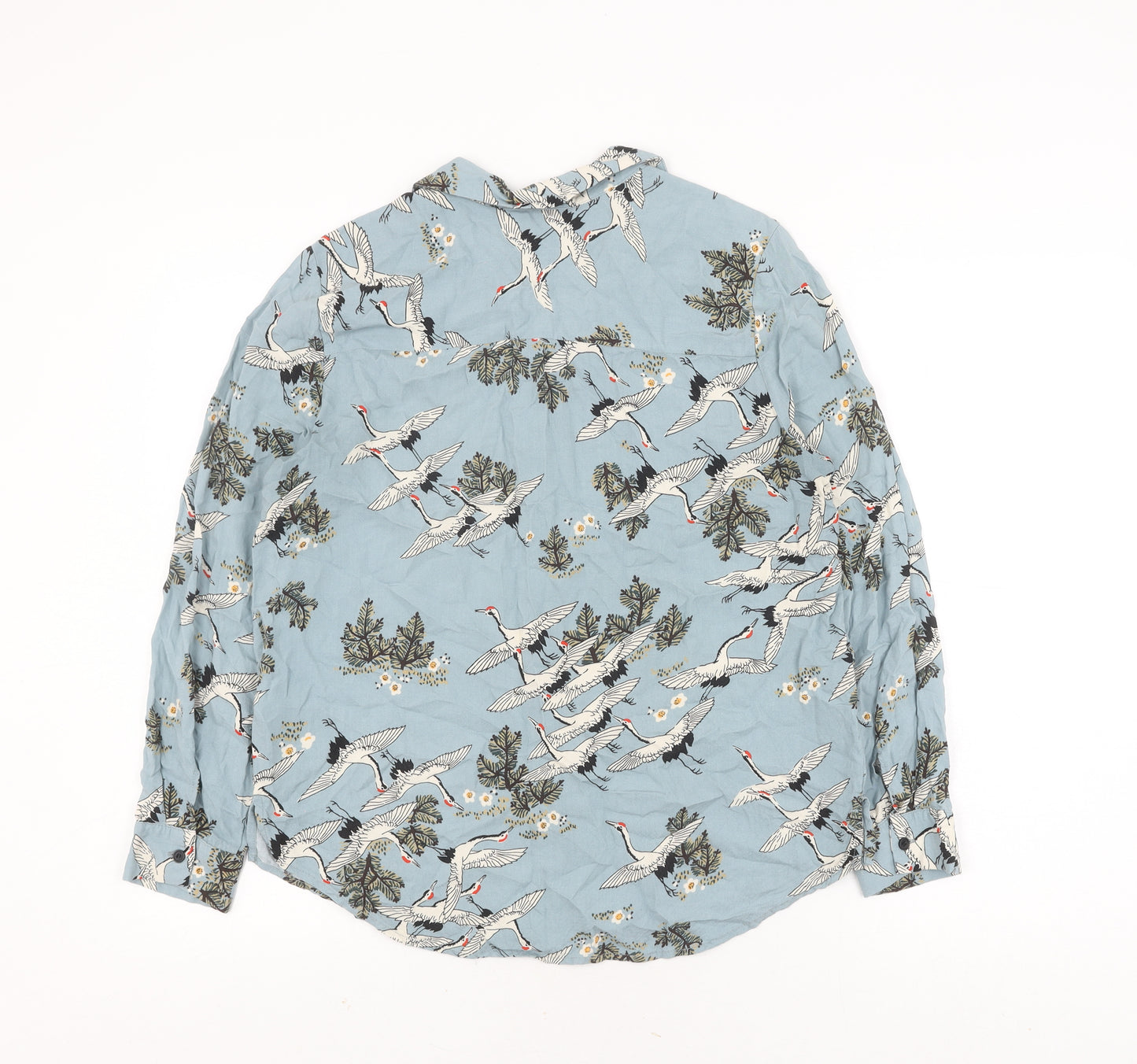 Topshop Women's Blue Crane Print Button-Up Shirt