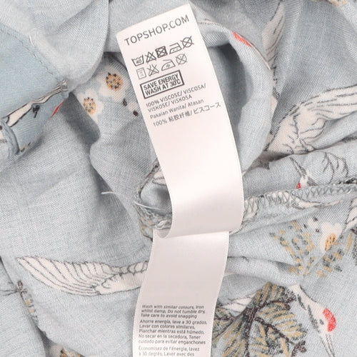 Topshop Women's Blue Crane Print Button-Up Shirt