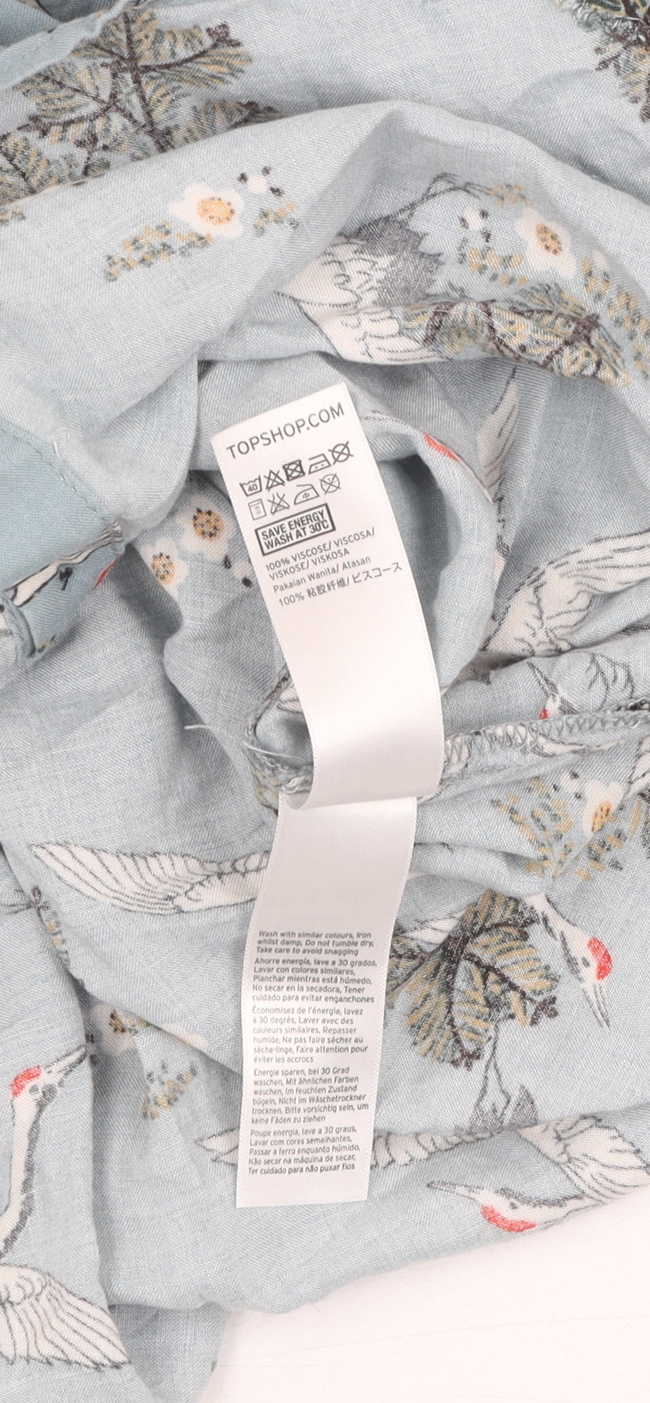 Topshop Women's Blue Crane Print Button-Up Shirt