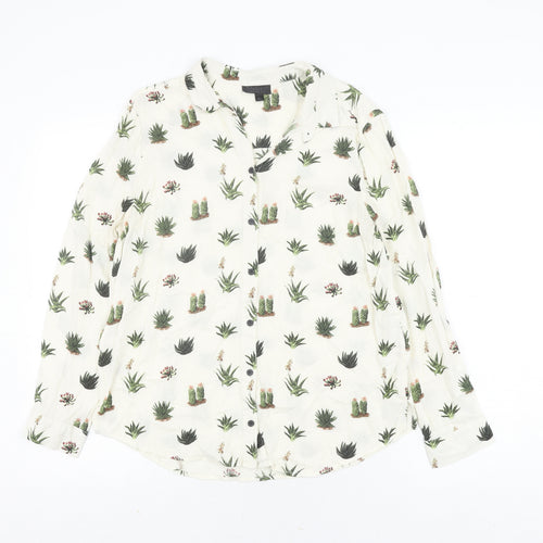Topshop Women's Floral Blouse, Size 10, White, Long Sleeve