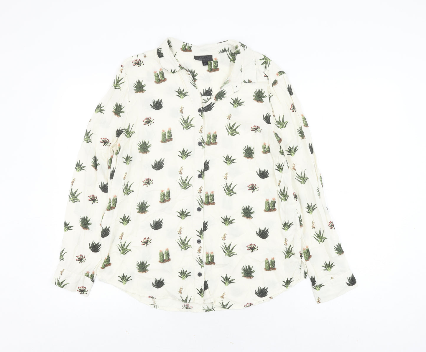 Topshop Women's Floral Blouse, Size 10, White, Long Sleeve