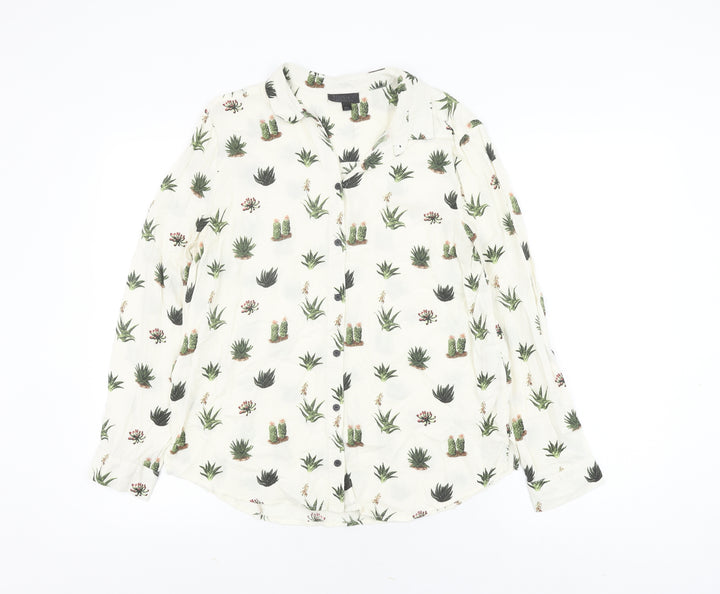 Topshop Women's Floral Blouse, Size 10, White, Long Sleeve