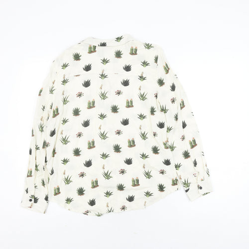 Topshop Women's Floral Blouse, Size 10, White, Long Sleeve