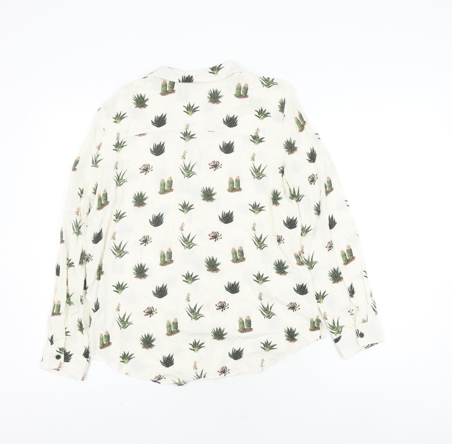 Topshop Women's Floral Blouse, Size 10, White, Long Sleeve