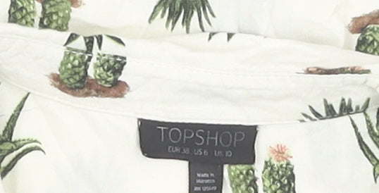 Topshop Women's Floral Blouse, Size 10, White, Long Sleeve