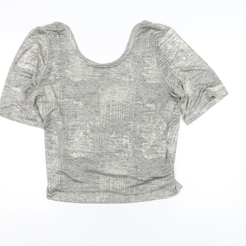 River Island Women Grey Cropped Blouse V-Neck Size 14