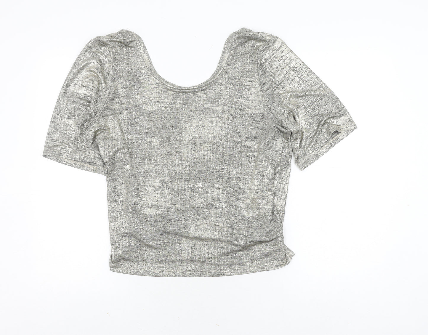 River Island Women Grey Cropped Blouse V-Neck Size 14