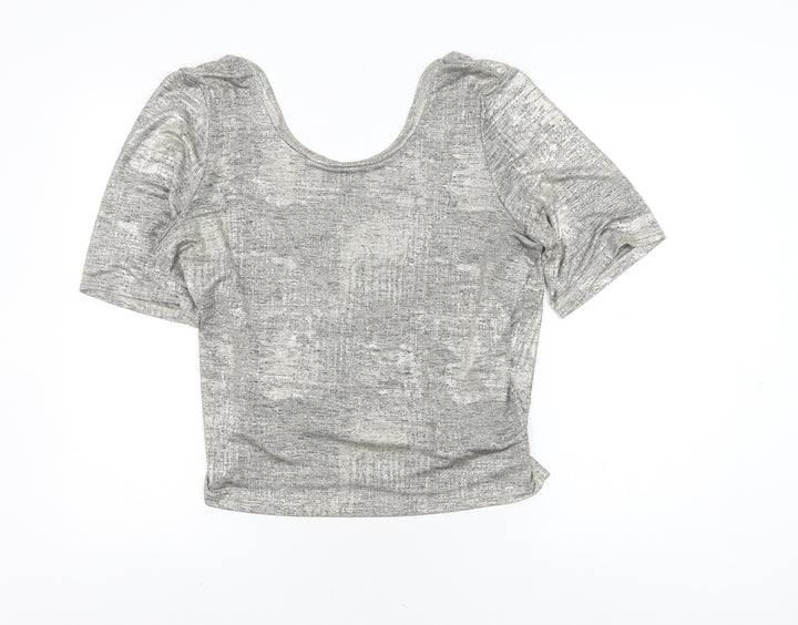 River Island Women Grey Cropped Blouse V-Neck Size 14