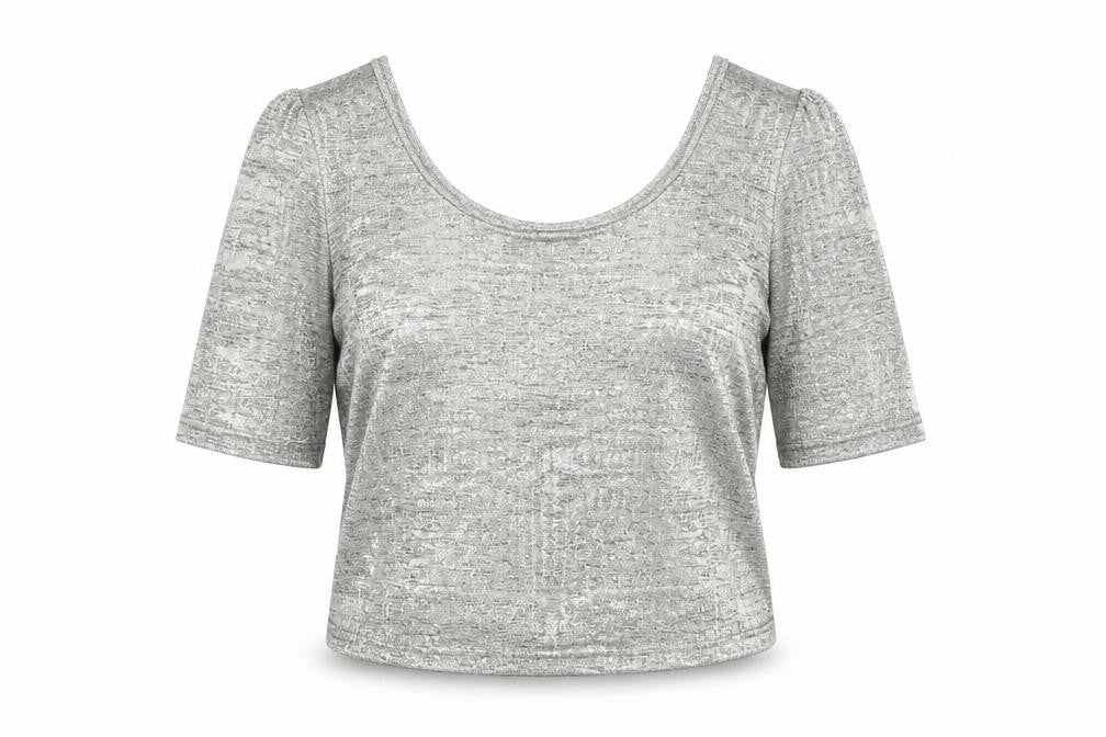 Front view of River Island Women Grey Cropped Blouse V-Neck, size 14