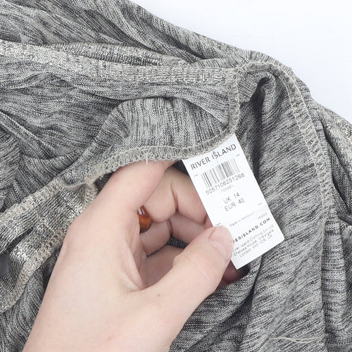 River Island Women Grey Cropped Blouse V-Neck Size 14