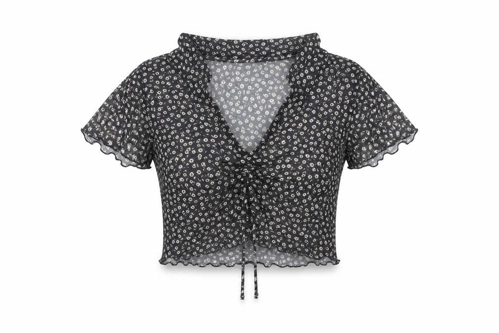 Front view of Monki Women's Black Cropped Blouse, size S
