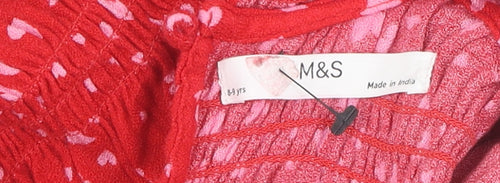 Marks and Spencer Girls Red Knee Length Dress, 8-9 Years