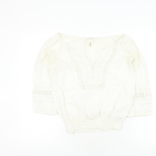 H&M Women's White Bohemian Blouse, Size 6, 3/4 Sleeve