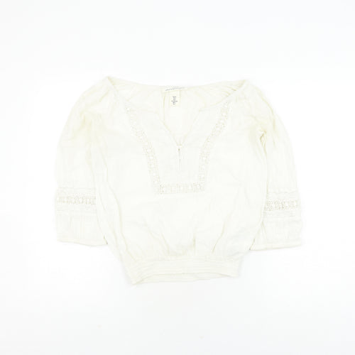 H&M Women's White Bohemian Blouse, Size 6, 3/4 Sleeve