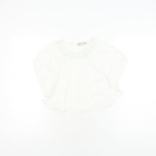 Zara Girls White Blouse 7-8 Years Casual Crochet Accents