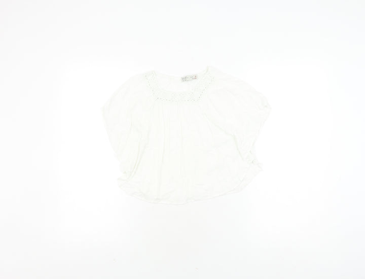 Zara Girls White Blouse 7-8 Years Casual Crochet Accents