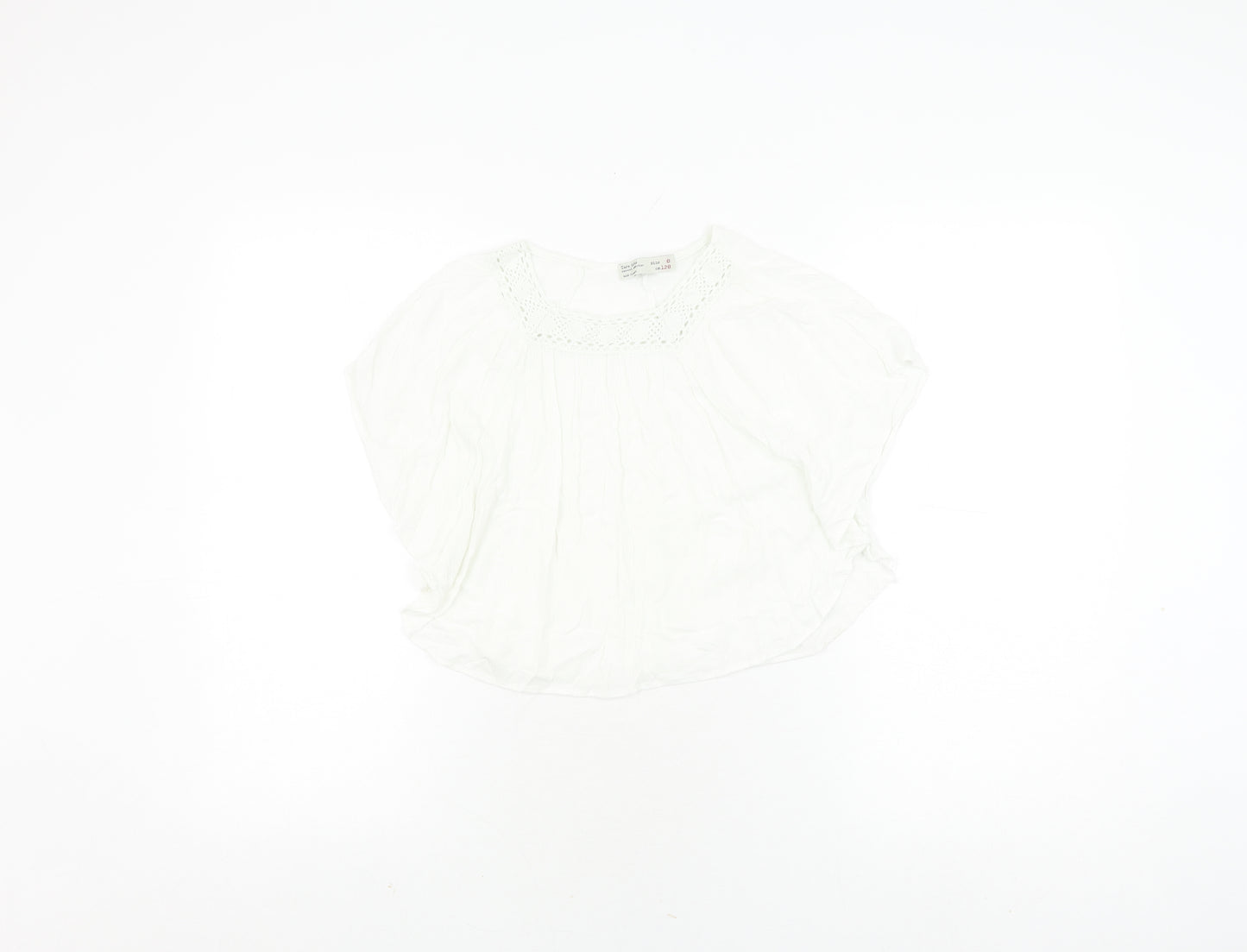 Zara Girls White Blouse 7-8 Years Casual Crochet Accents