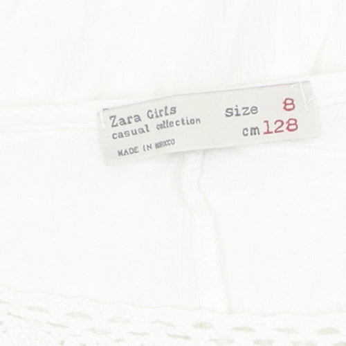 Zara Girls White Blouse 7-8 Years Casual Crochet Accents