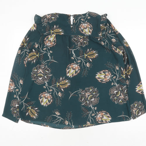 Marks and Spencer Women's Green Floral Top, Size 12, Long Sleeve
