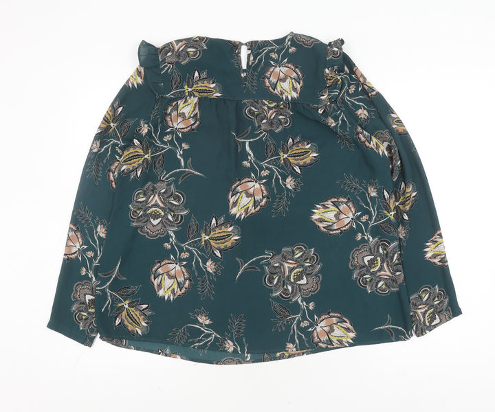 Marks and Spencer Women's Green Floral Top, Size 12, Long Sleeve