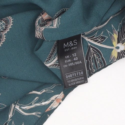 Marks and Spencer Women's Green Floral Top, Size 12, Long Sleeve