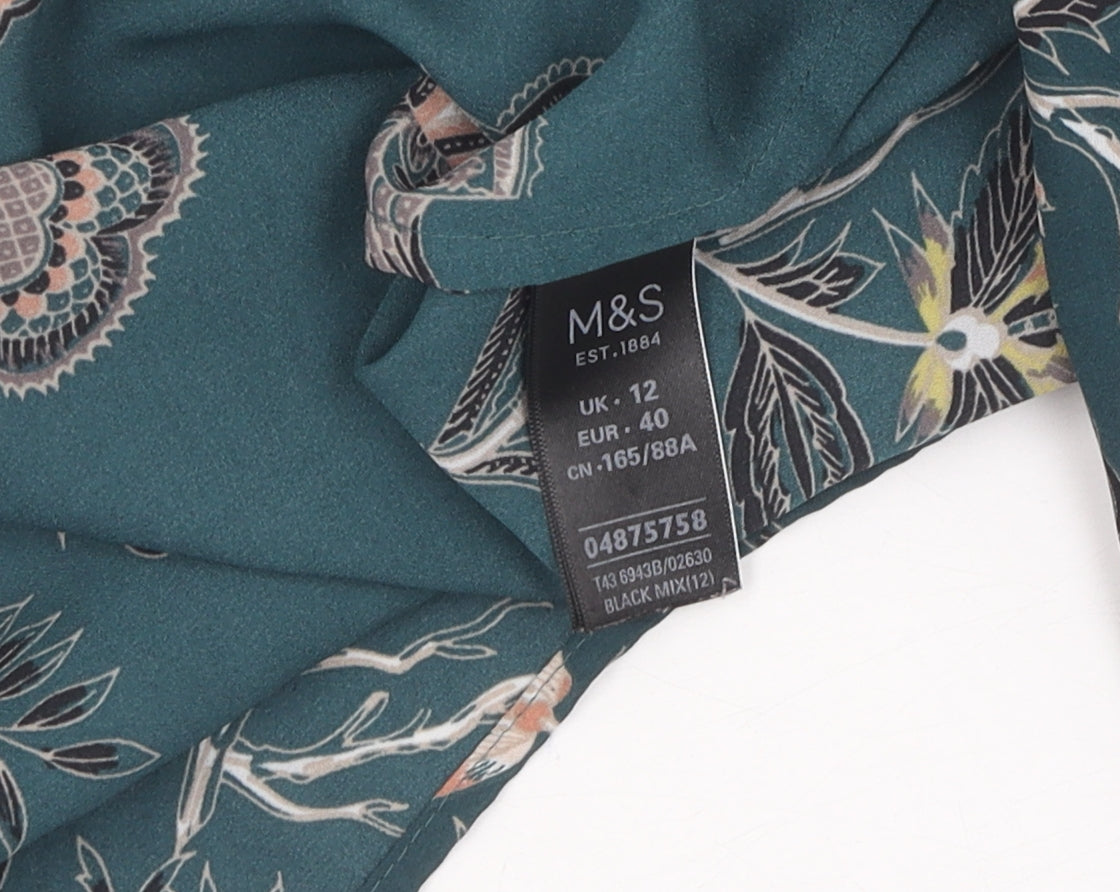 Marks and Spencer Women's Green Floral Top, Size 12, Long Sleeve
