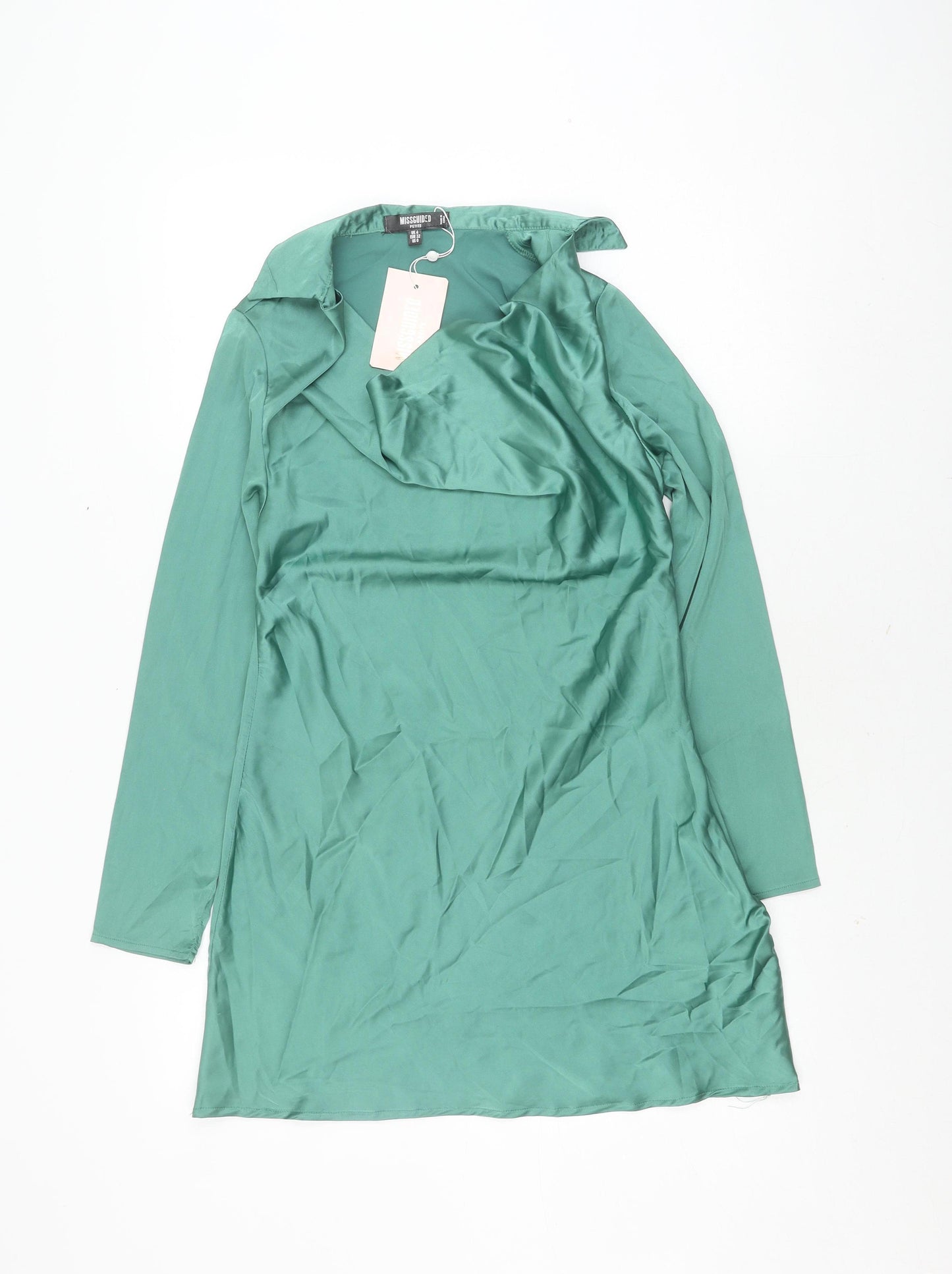 Missguided Petite Green Long Sleeve Dress Size 4